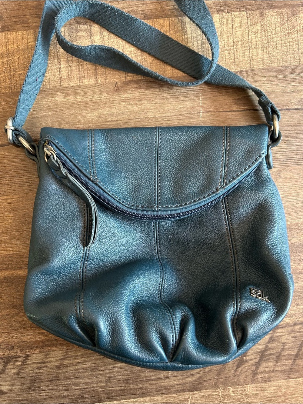 The Sak Navy Deena Flap Pebbled Leather Crossbody Bag